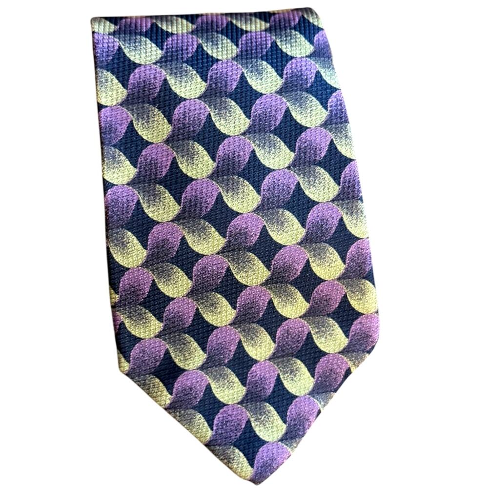 Vintage Burberrys of London Tie 100% Silk Hand Sewn USA Purple Gold Geometric